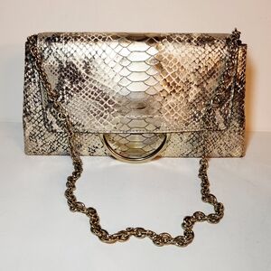 NWT! Henri bendel Gold snake print marquis convertable clutch shoulder bag
